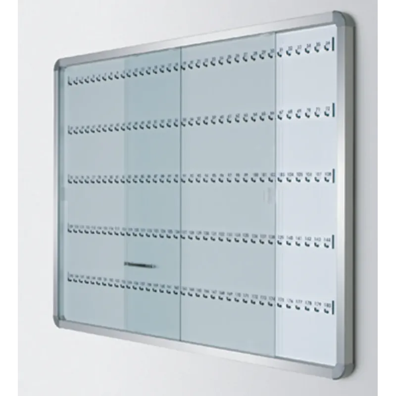 Bacheca porta chiavi, con ante scorrevoli, fondo magnetico in acciaio laccato, cornice in alluminio, 81 ganci