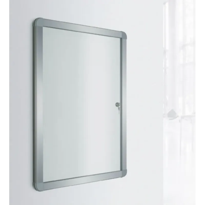 Bacheca con anta battente, fondo magnetico in acciaio laccato, cornice in alluminio, 6 X A4