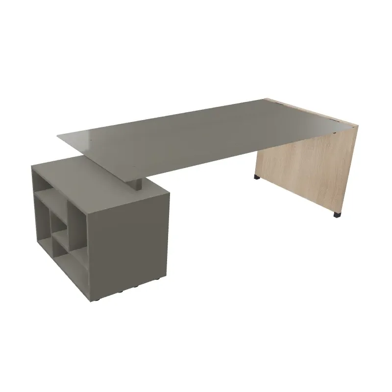 Scrivania Direzionale Vetro e Libreria 218x90 | DEOFFICE