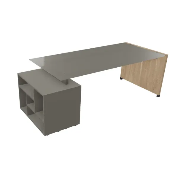 Scrivania Direzionale Vetro e Libreria 218x90 | DEOFFICE
