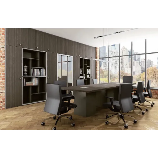 Tavolo Riunioni Quadrato Vetro e Legno 110x110x74h | DEOFFICE