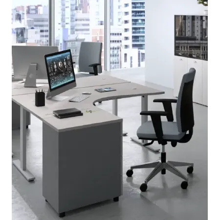 Composizione operativa scrivania workstation con struttura metallica ed armadio medio