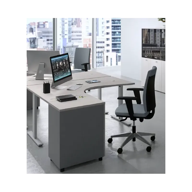 Composizione operativa scrivania workstation con struttura metallica ed armadio medio