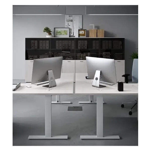 Workstation operativa con piano in legno, gambe in metallo Dim 160x120x74H