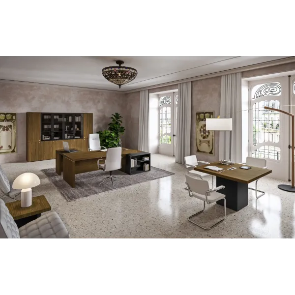 Armadio Alto Dirigenziale Ante Vetro e Legno 90x44x200 | DEOFFICE