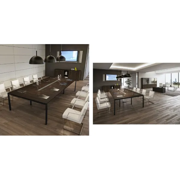 Tavolo riunione piano in legno struttura in metallo Dim 120x126x73H