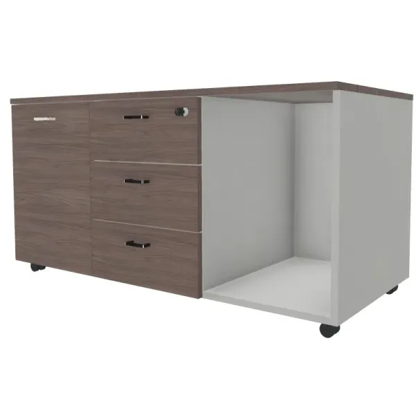 Mobile di servizio su ruote, vano a giorno DX, anta SX, 3 cassetti centrali Dim 120x55x60H
