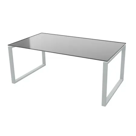 Scrivania con piano in vetro e coppia gambe ad anello Dim 180x80x73H