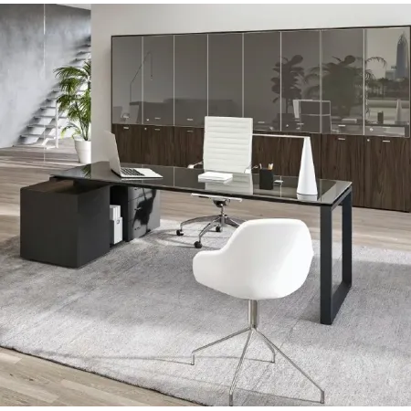 Scrivania con piano in vetro e coppia gambe ad anello Dim 200x80x73H 2