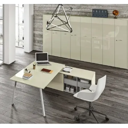 Scrivania con piano in vetro e coppia gambe a cavaletto Dim 200x80x73H 2