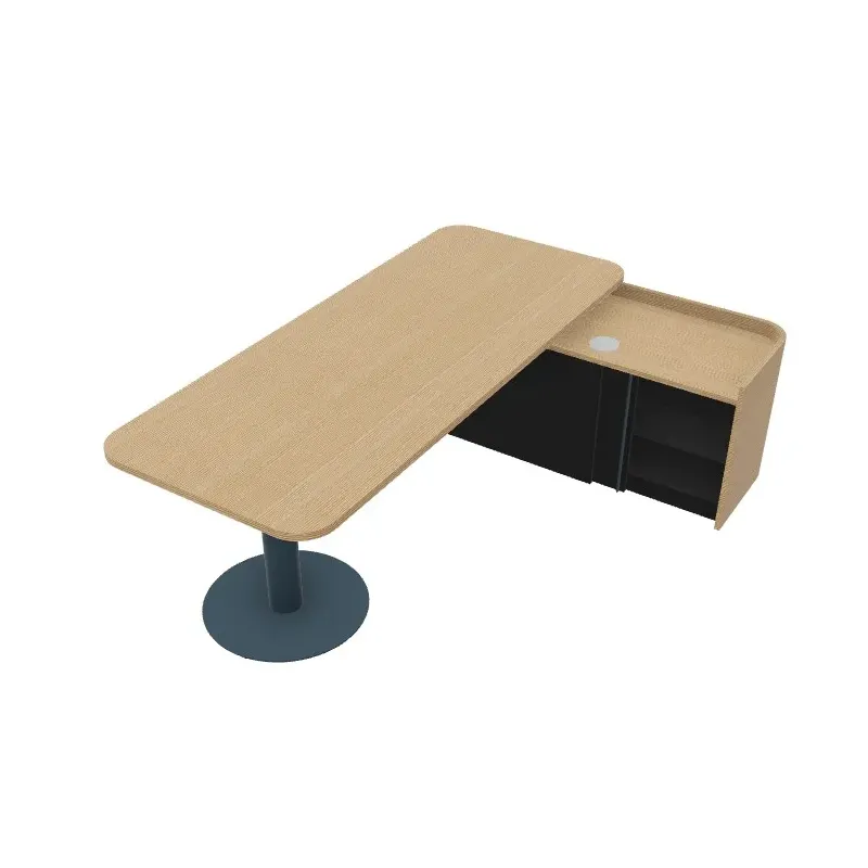 Scrivania gamba cilindrica e mobile portante Dx/Sx, torretta elettrificata a scomparsa Dim 220x160x74H