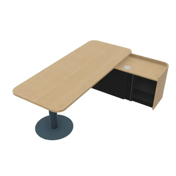 Scrivania gamba cilindrica e mobile portante Dx/Sx, torretta elettrificata a scomparsa Dim 260x160x74H