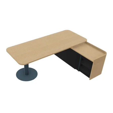 Scrivania con gamba cilindrica in metallo e mobile portante Dx/Sx, Dim 220x160x74H