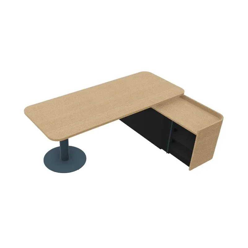 Scrivania con gamba cilindrica in metallo e mobile portante Dx/Sx, Dim 220x160x74H