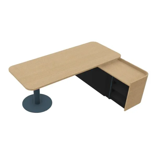 Scrivania con gamba cilindrica in metallo e mobile portante Dx/Sx, Dim 220x160x74H