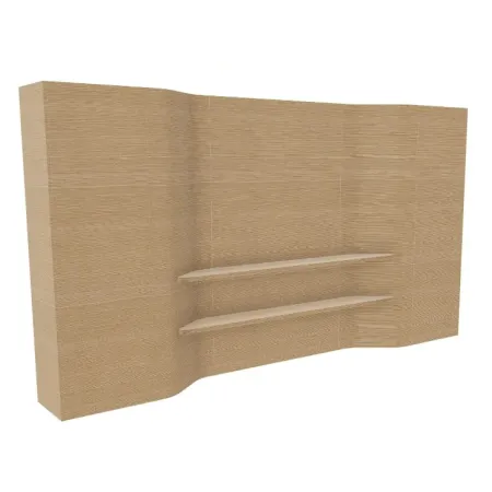 Modulo boiserie 2 mensole sagomate, 1 contenitore libreria, 1 contenitore con appendiabito Dim 360x45x200H