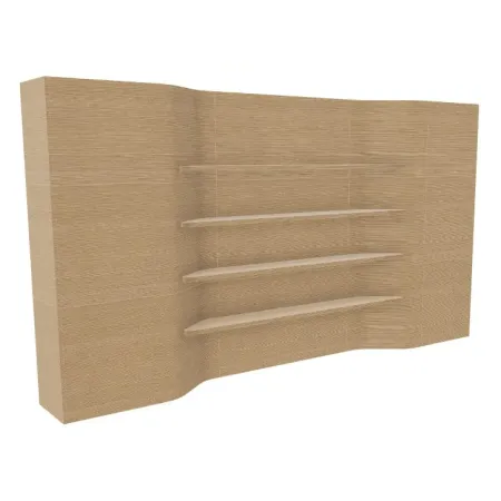 Modulo boiserie 4 mensole sagomate, 1 contenitore libreria, 1 contenitore con appendiabito Dim 360x45x200H