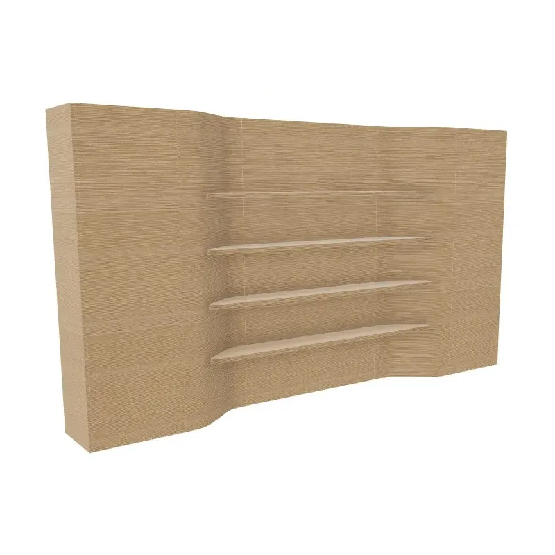 Modulo boiserie 4 mensole sagomate, 1 contenitore libreria, 1 contenitore con appendiabito Dim 360x45x200H
