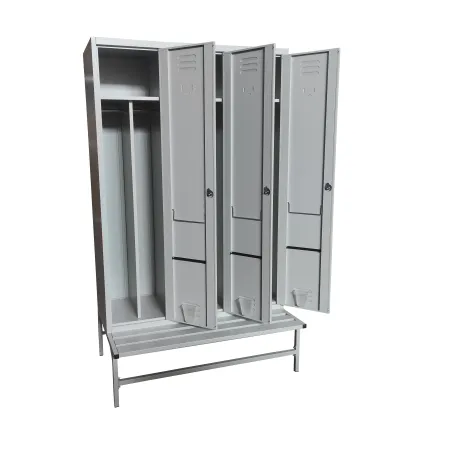 Armadio spogliatoio in metallo, con divisorio sporco pulito a 3 posti su panca cm 120x50x180h 2