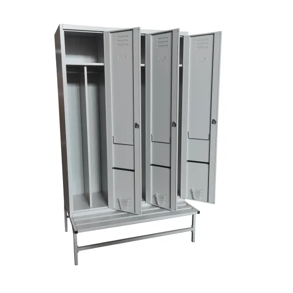 Armadio spogliatoio in metallo, con divisorio sporco pulito a 3 posti su panca cm 120x50x180h
