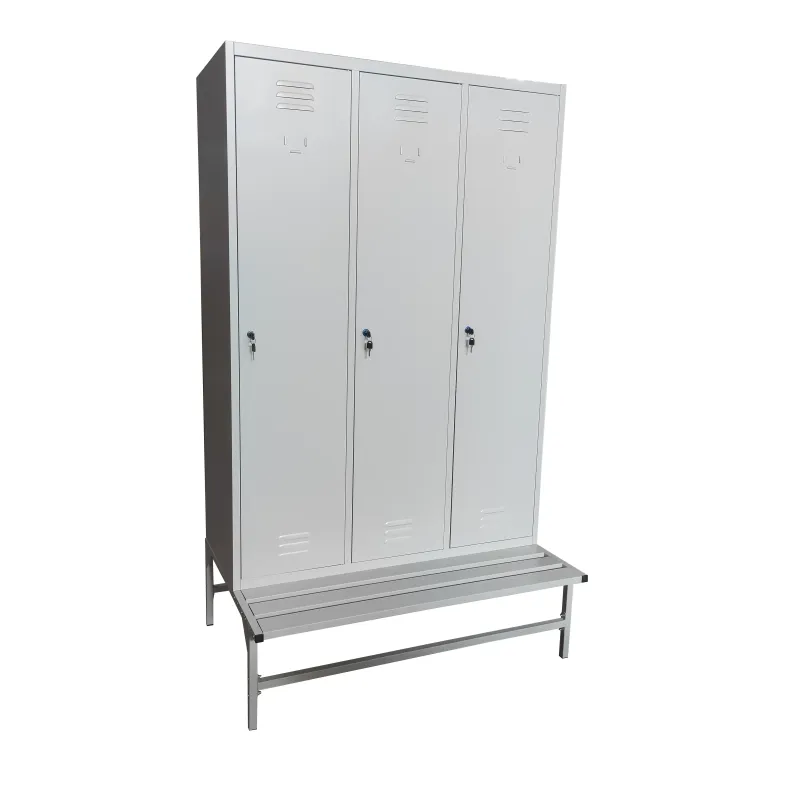 Armadio spogliatoio in metallo, con divisorio sporco pulito a 3 posti su panca cm 120x50x180h