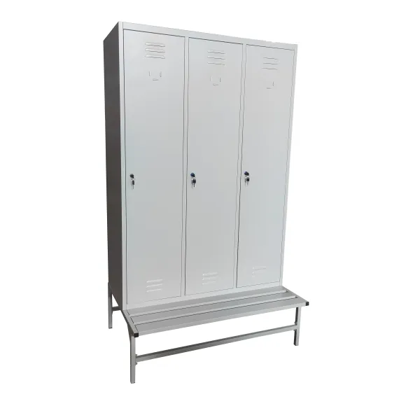 Armadio spogliatoio in metallo, con divisorio sporco pulito a 3 posti su panca cm 120x50x180h