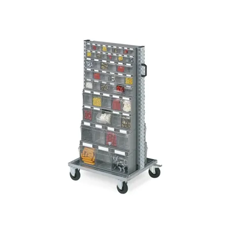 Carrello con cassettiere trasparenti, 70 contenitori
