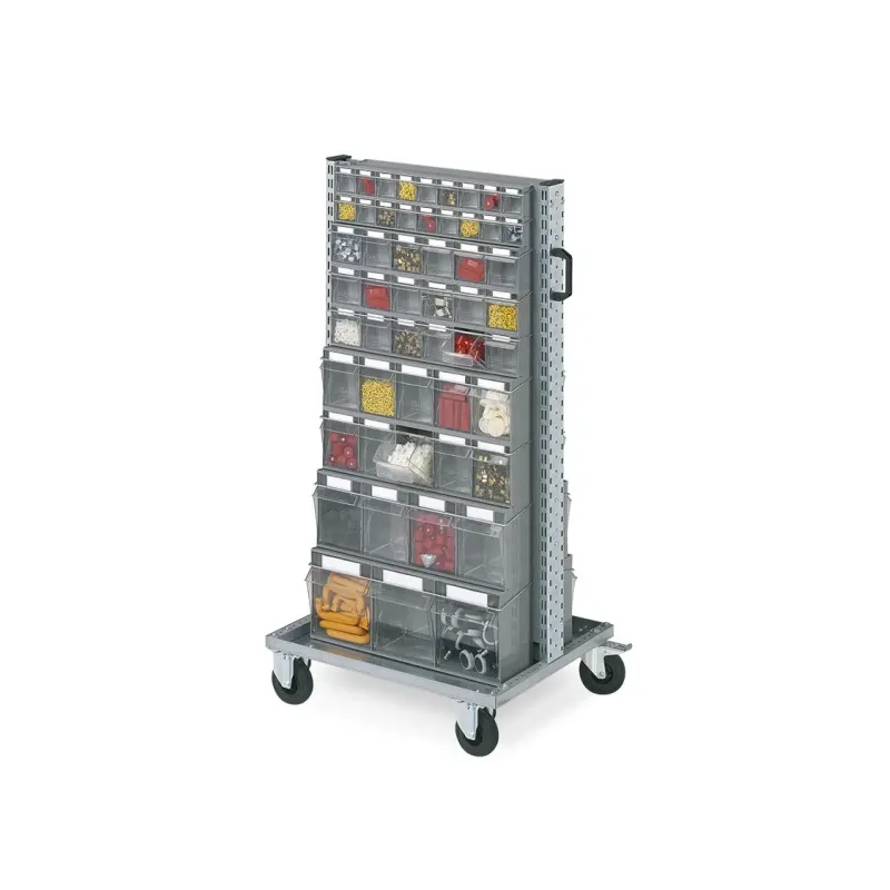 Carrello con cassettiere trasparenti, 70 contenitori