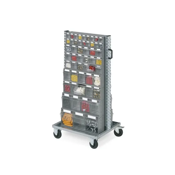 Carrello con cassettiere trasparenti, 70 contenitori