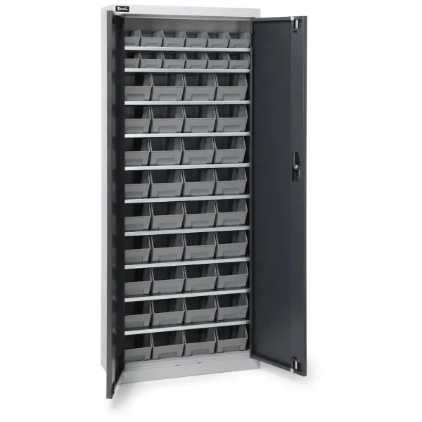 Armadio portacontenitori a battente, 10 piani e 48 contenitori Picking Box Air mis. 1/2, H 1651 mm, grigio chiaro e antracite