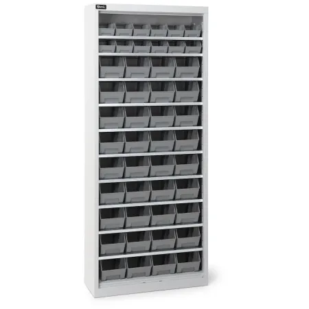 Armadio portacontenitori senza porte a battente, 10 piani e 48 contenitori Picking Box Air mis. 1/2, H 1651 mm, grigio chiaro