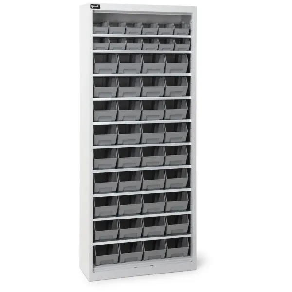 Armadio portacontenitori senza porte a battente, 10 piani e 48 contenitori Picking Box Air mis. 1/2, H 1651 mm, grigio chiaro