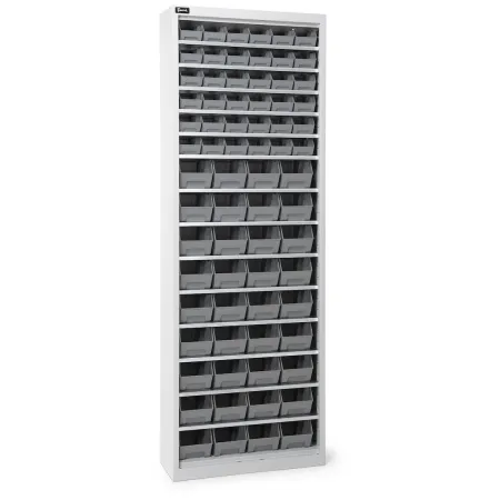 Armadio portacontenitori senza porte a battente, 14 piani e 72 contenitori Picking Box Air mis. 1/2, H 1996 mm, grigio chiaro