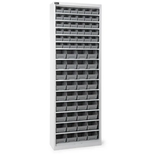 Armadio portacontenitori senza porte a battente, 14 piani e 72 contenitori Picking Box Air mis. 1/2, H 1996 mm, grigio chiaro