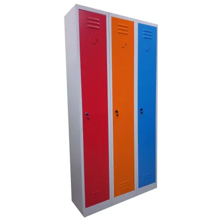 Armadio spogliatoio in metallo, a 3 posti salva spazio con ante colorate cm 90x30x180h