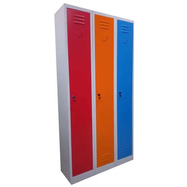 Armadio spogliatoio in metallo, a 3 posti salva spazio con ante colorate cm 90x30x180h