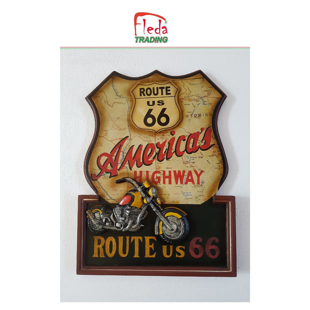 Quadro Legno Targa Vintage Route 66 Decorazione da Parete